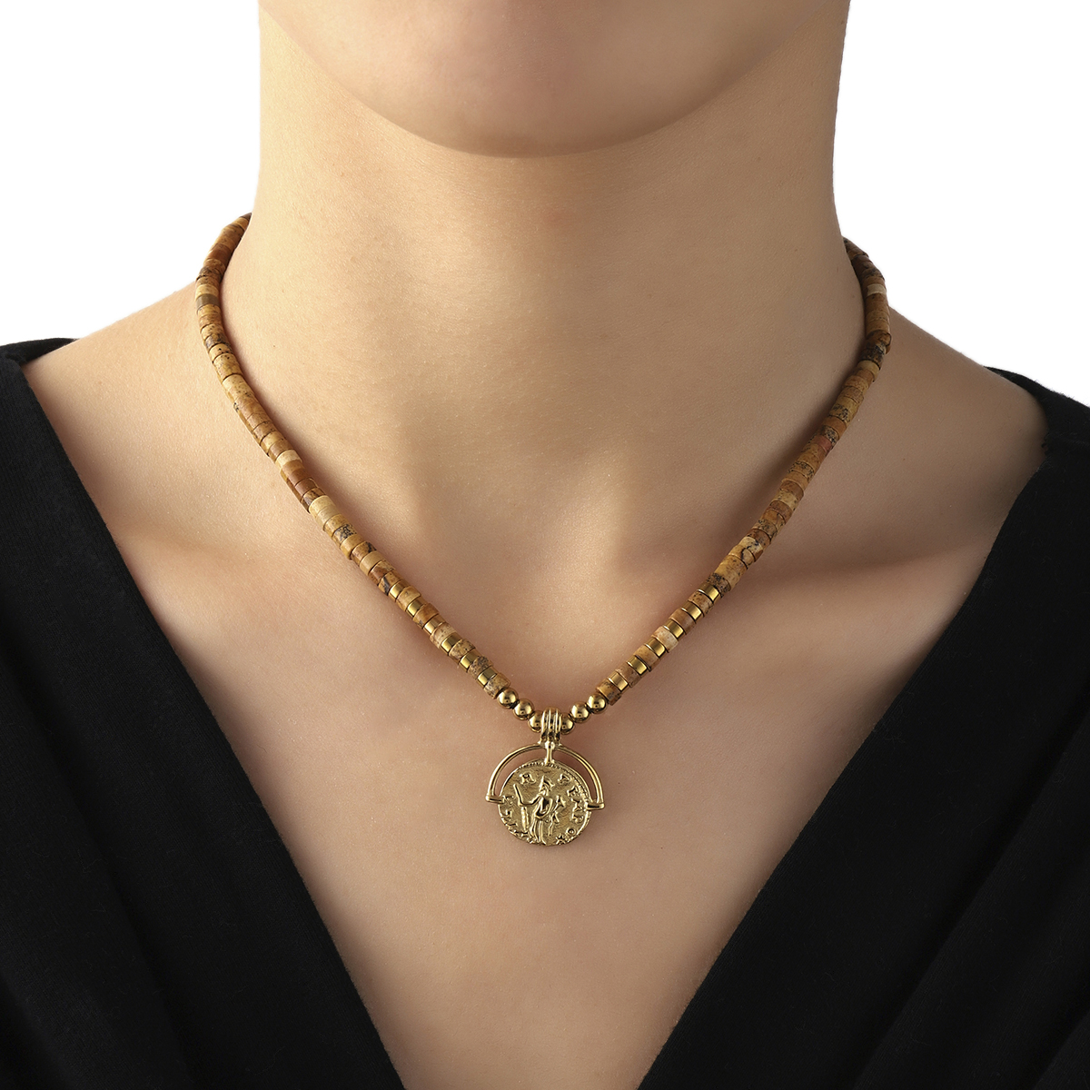 Acero Inoxidable Chapados en oro de 18k Estilo Romano Geométrico Collar display picture 5