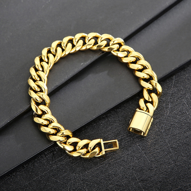 Rostfreier Stahl 18 Karat Vergoldet Hip Hop Einfarbig Armbänder Halskette display picture 10