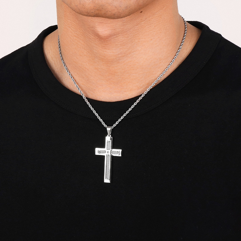 1 Piece 28 * 47mm Stainless Steel Rhinestones Cross Polished Pendant Chain display picture 1
