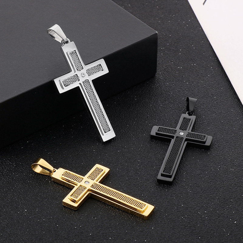 1 Piece 28 * 47mm Stainless Steel Rhinestones Cross Polished Pendant Chain display picture 6