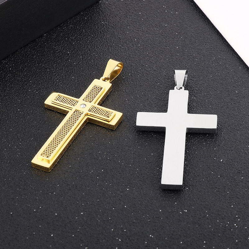 1 Piece 28 * 47mm Stainless Steel Rhinestones Cross Polished Pendant Chain display picture 7