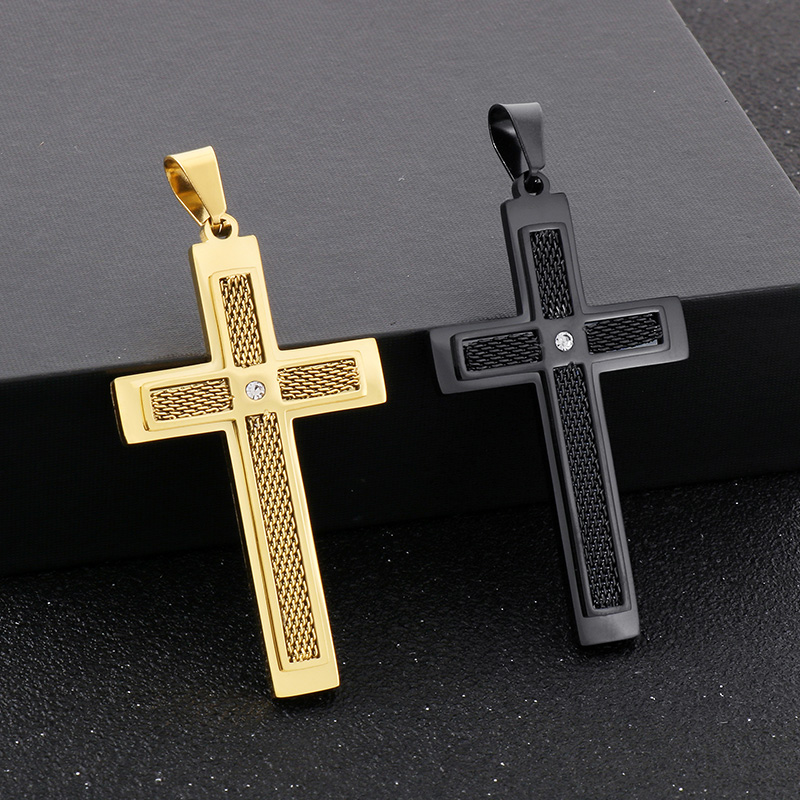 1 Piece 28 * 47mm Stainless Steel Rhinestones Cross Polished Pendant Chain display picture 8