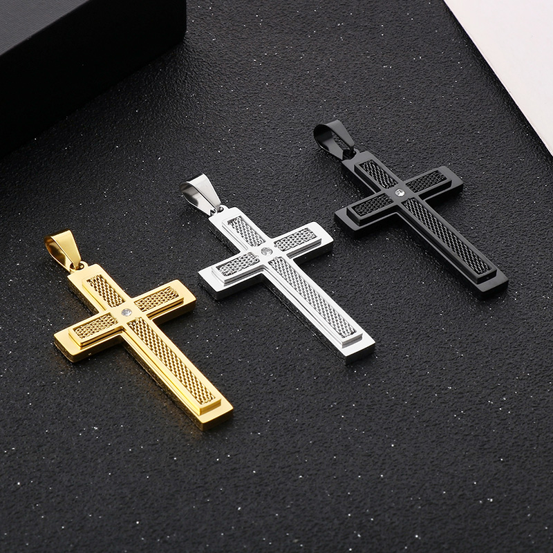 1 Piece 28 * 47mm Stainless Steel Rhinestones Cross Polished Pendant Chain display picture 5