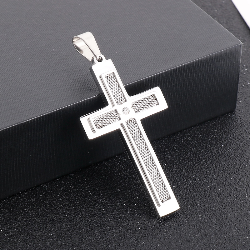 1 Piece 28 * 47mm Stainless Steel Rhinestones Cross Polished Pendant Chain display picture 10