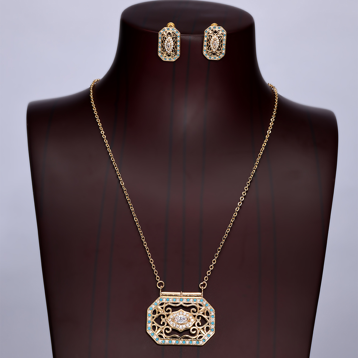 Copper 18K Gold Plated Ethnic Style Pastoral Simple Style Hollow Out Inlay Printing Zircon Jewelry Set display picture 1