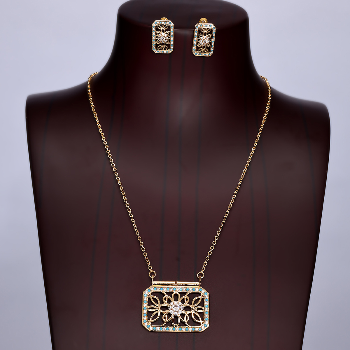 Copper 18K Gold Plated Ethnic Style Pastoral Simple Style Hollow Out Inlay Printing Zircon Jewelry Set display picture 6