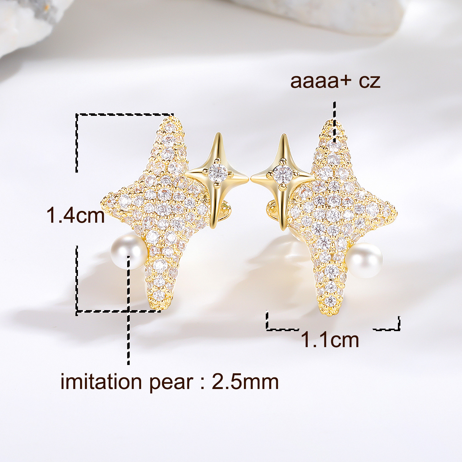 1 Pair Simple Style Star Inlay Copper Artificial Pearls Zircon 18K Gold Plated Ear Studs display picture 1