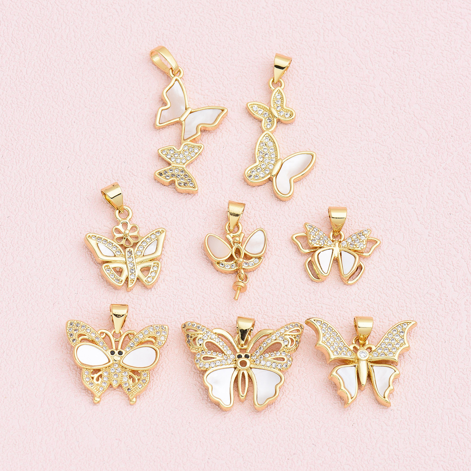 1 Piece 12 * 18mm 15 * 20mm 18 * 24mm Copper Shell Zircon 18K Gold Plated Butterfly Polished Pendant display picture 2