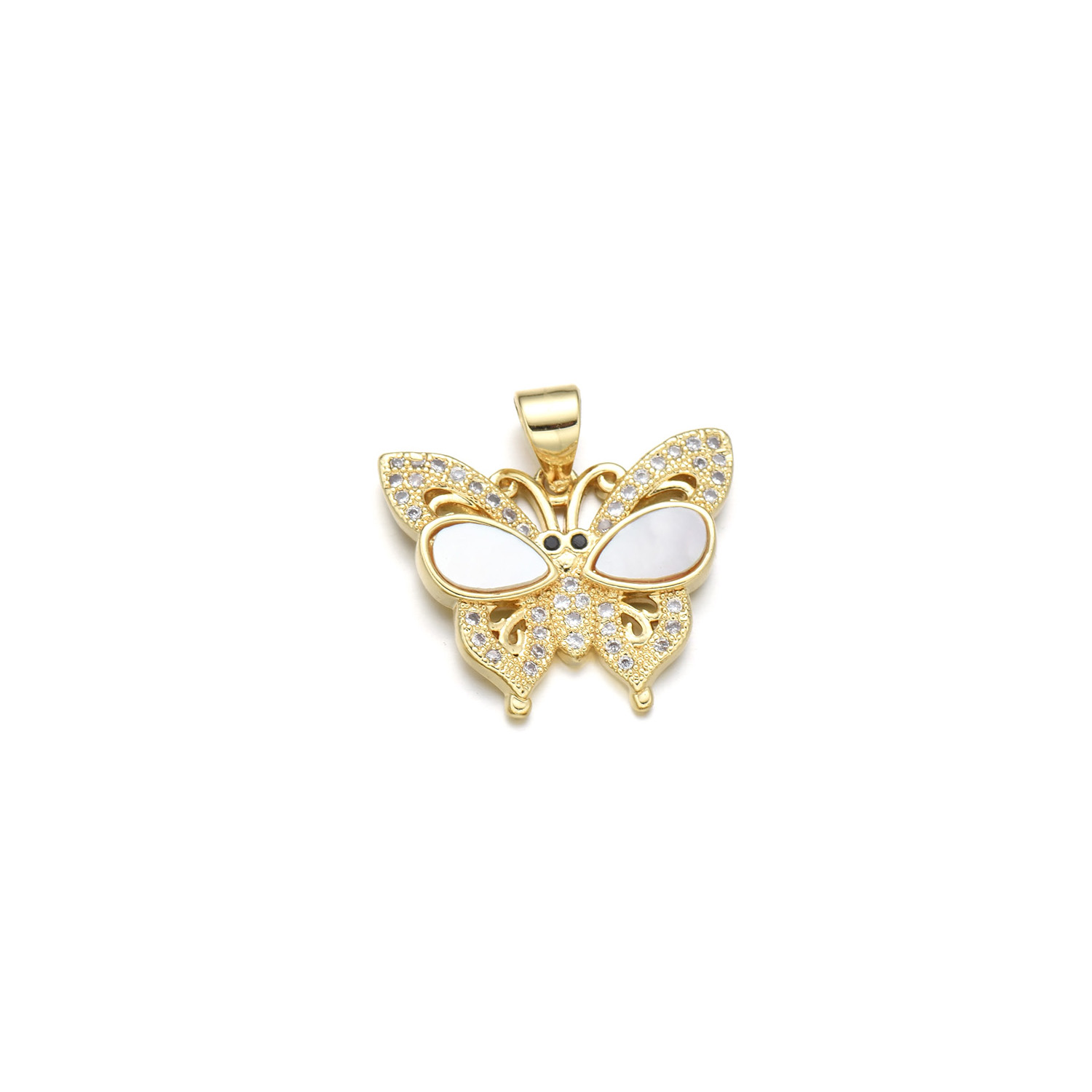 1 Piece 12 * 18mm 15 * 20mm 18 * 24mm Copper Shell Zircon 18K Gold Plated Butterfly Polished Pendant display picture 4