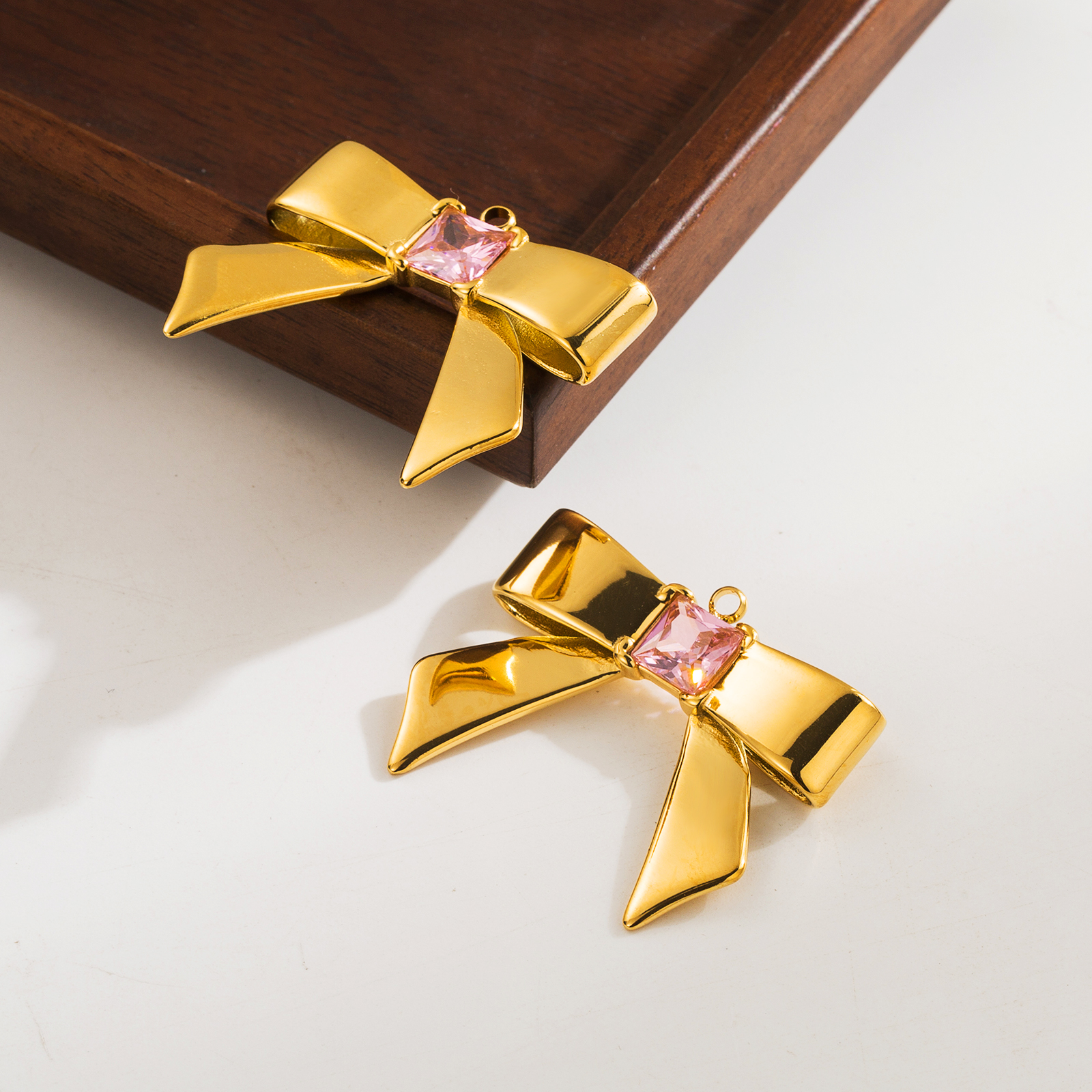 Stainless Steel 18K Gold Plated Casual Cute Bow Knot Inlay Zircon Earrings Necklace display picture 7