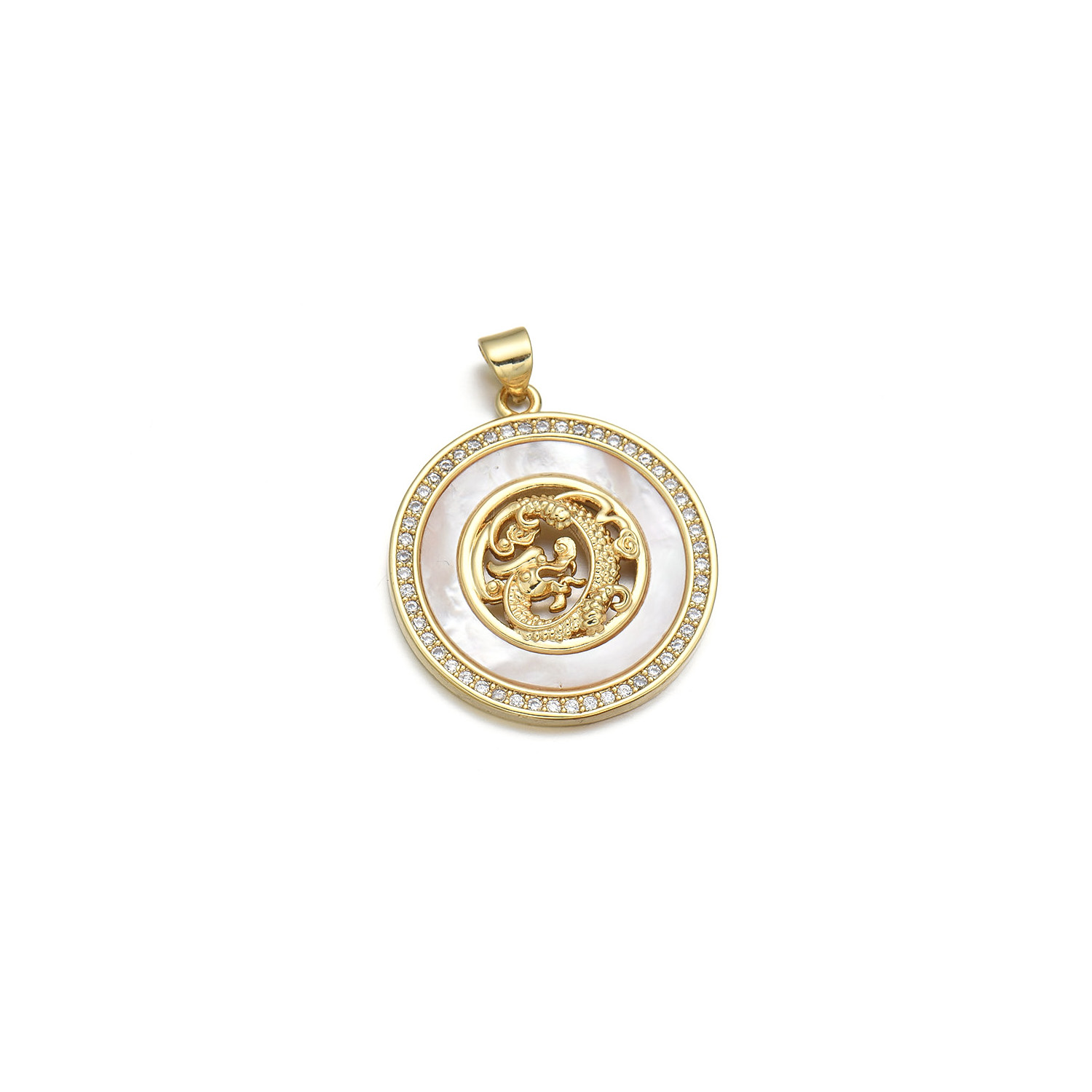 1 Piece 25 * 29mm Diameter 21mm Diameter 23mm Copper Shell Zircon 18K Gold Plated Animal Dragon Polished Pendant display picture 9