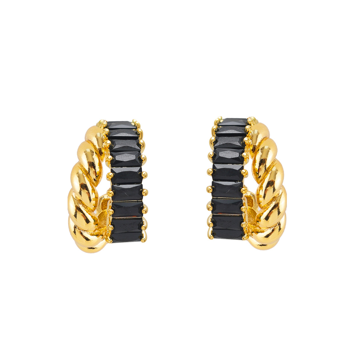 1 Pair Simple Style C Shape Hollow Out Inlay Copper Zircon 18K Gold Plated Ear Studs display picture 7