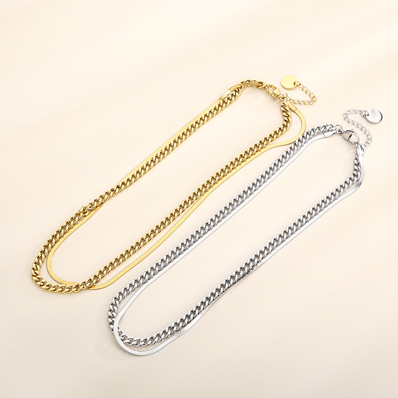 Rostfreier Stahl 18 Karat Vergoldet Einfacher Stil Einfarbig Doppellagige Halsketten display picture 8