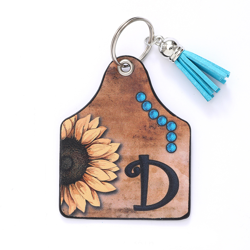 Luxurious Simple Style Commute Sunflower Letter Pu Leather Printing Tassel Bag Pendant Keychain display picture 2