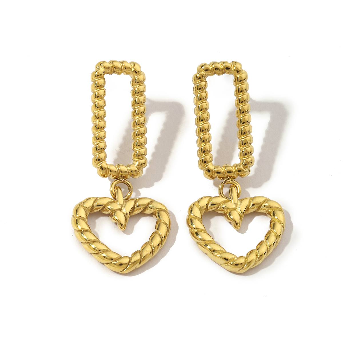 1 Pair Retro Streetwear Heart Shape Titanium Steel 18K Gold Plated Drop Earrings display picture 5