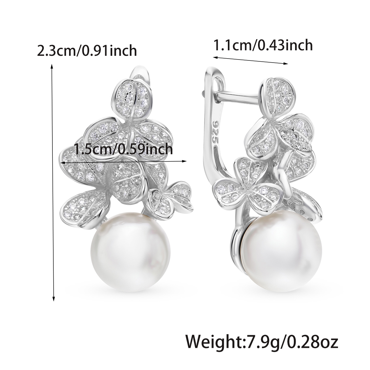 1 Pair Elegant Luxurious Flower Inlay Sterling Silver Artificial Pearls Zircon White Gold Plated Drop Earrings display picture 1