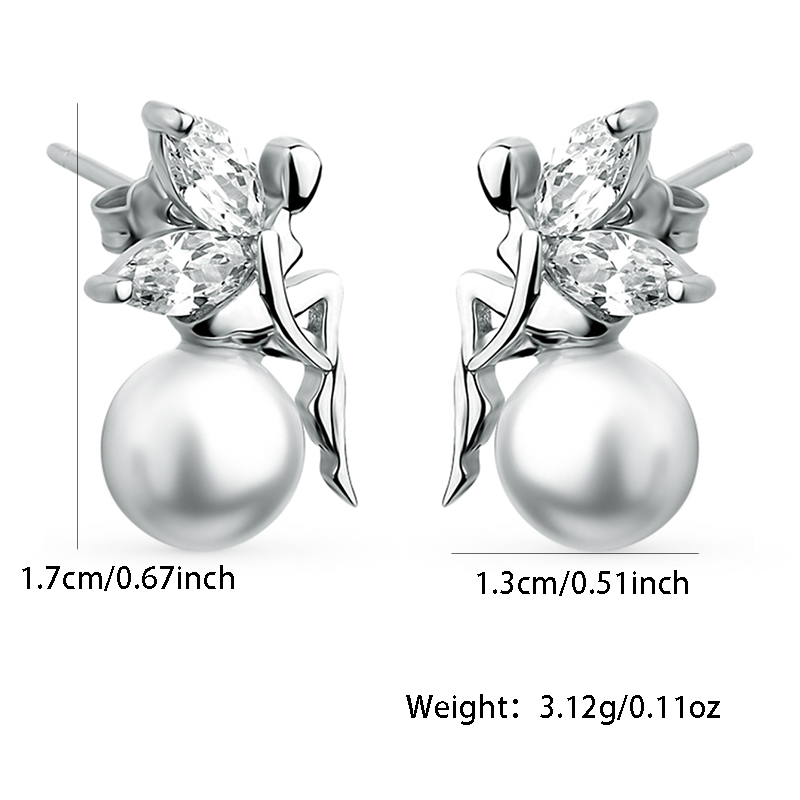 1 Paar Elegant Schmetterling Inlay Sterling Silber Künstliche Perlen Zirkon Weißgold Plattiert Ohrstecker display picture 1