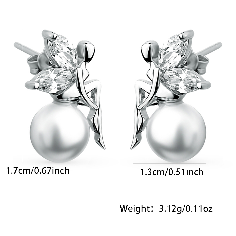 1 Pair Elegant Butterfly Inlay Sterling Silver Artificial Pearls Zircon White Gold Plated Ear Studs display picture 1