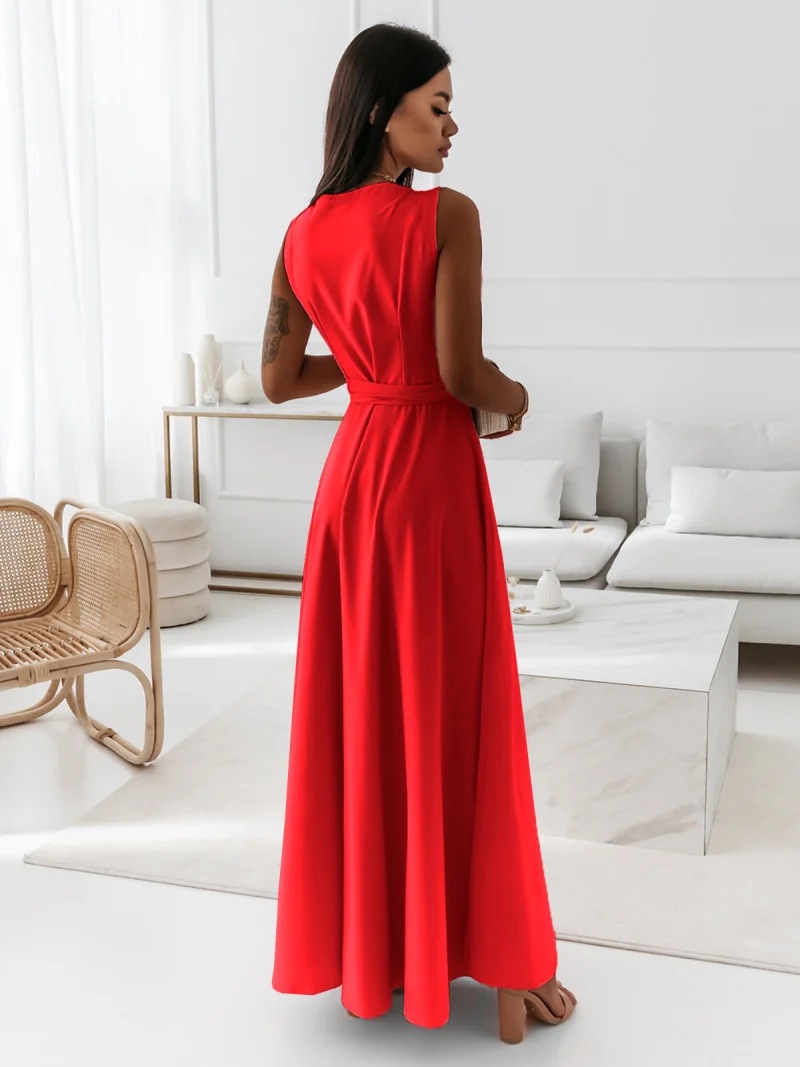 Women's Party Dress Elegant V Neck Sleeveless Solid Color Maxi Long Dress Daily display picture 4