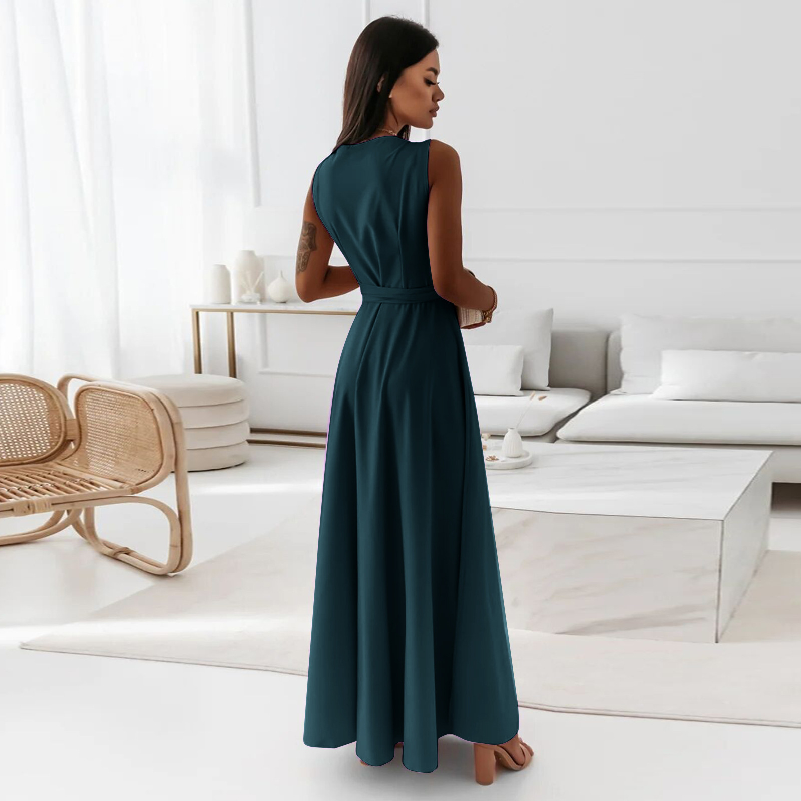 Women's Party Dress Elegant V Neck Sleeveless Solid Color Maxi Long Dress Daily display picture 29