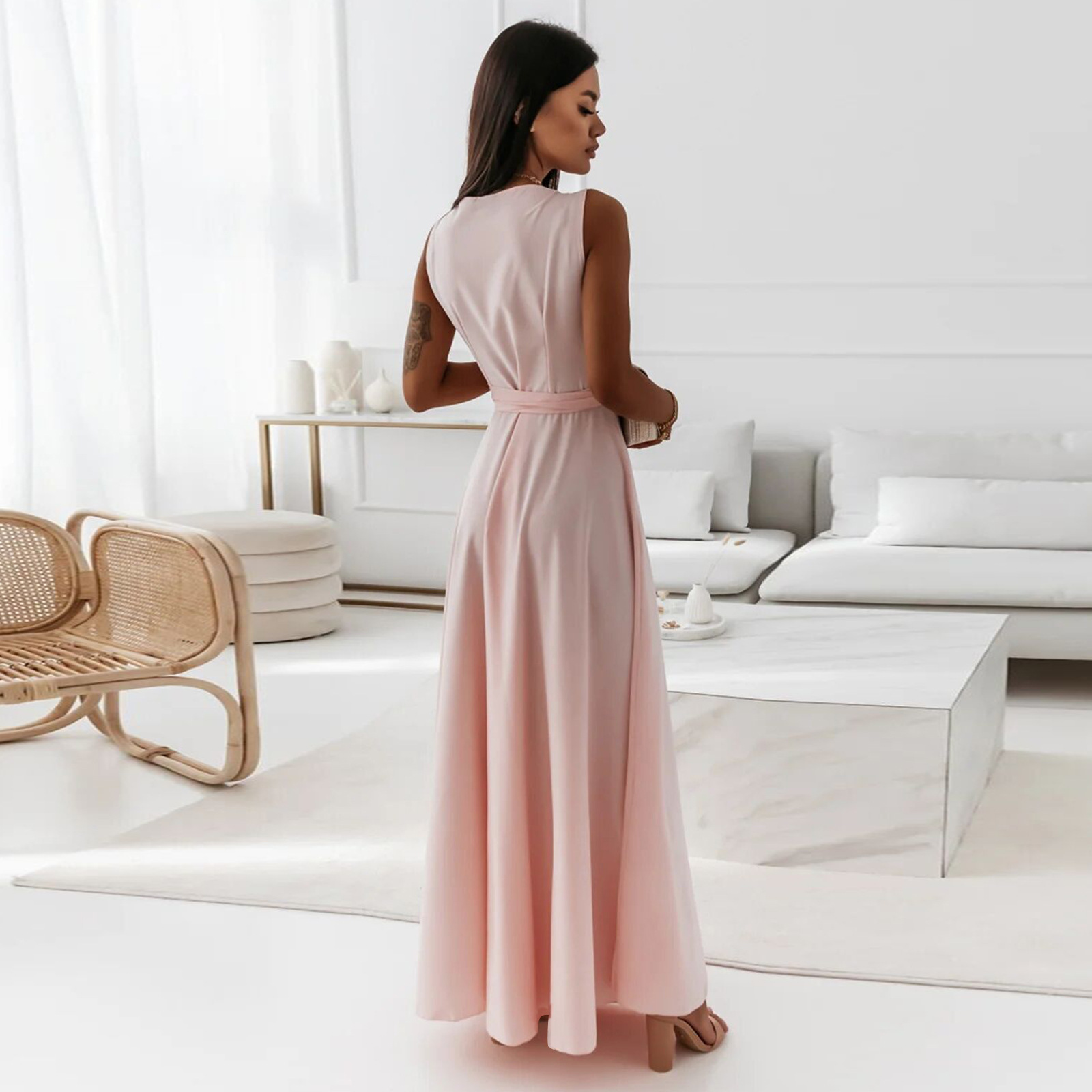 Women's Party Dress Elegant V Neck Sleeveless Solid Color Maxi Long Dress Daily display picture 30