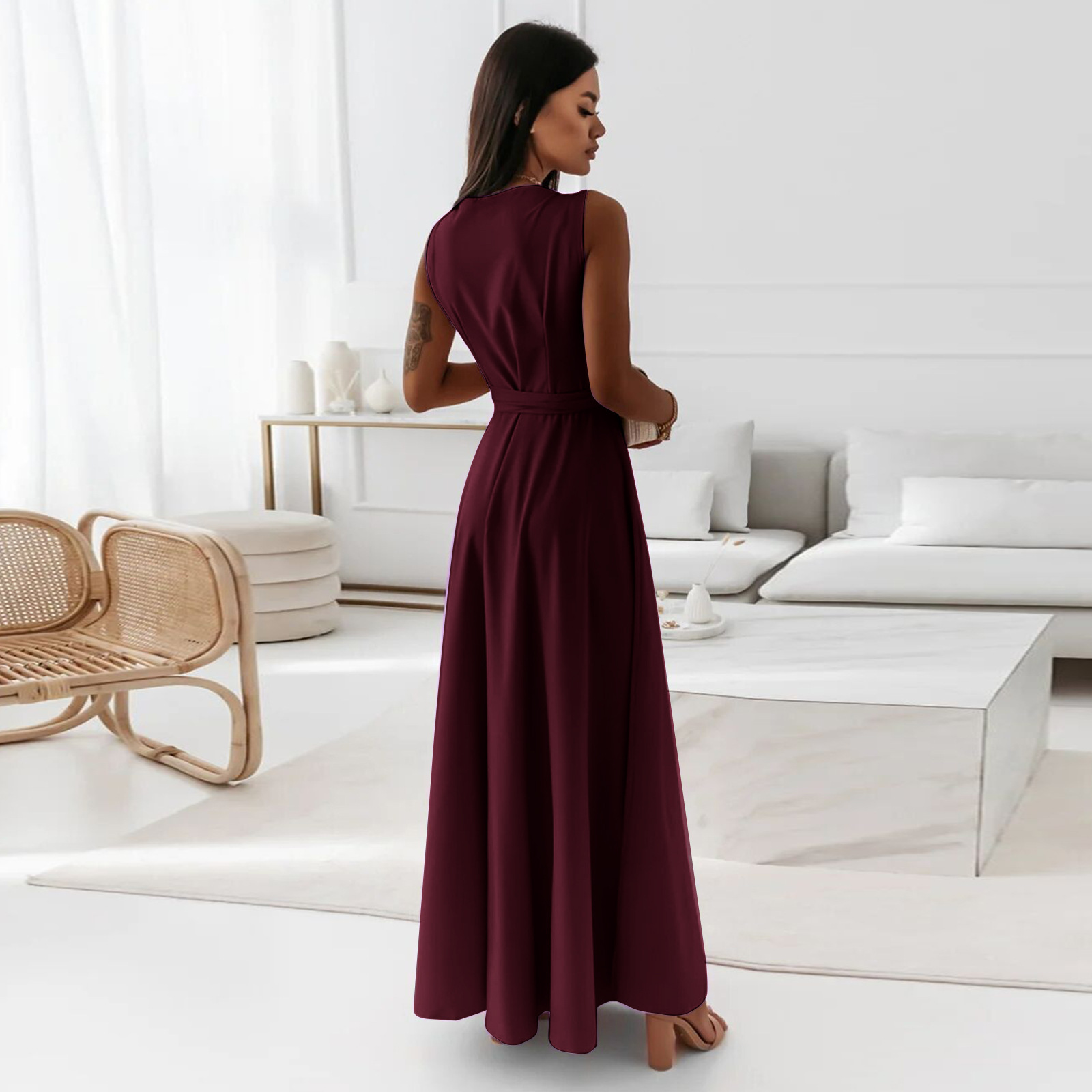 Women's Party Dress Elegant V Neck Sleeveless Solid Color Maxi Long Dress Daily display picture 33
