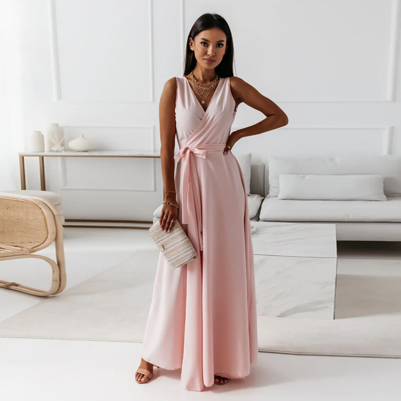 Women's Party Dress Elegant V Neck Sleeveless Solid Color Maxi Long Dress Daily display picture 31