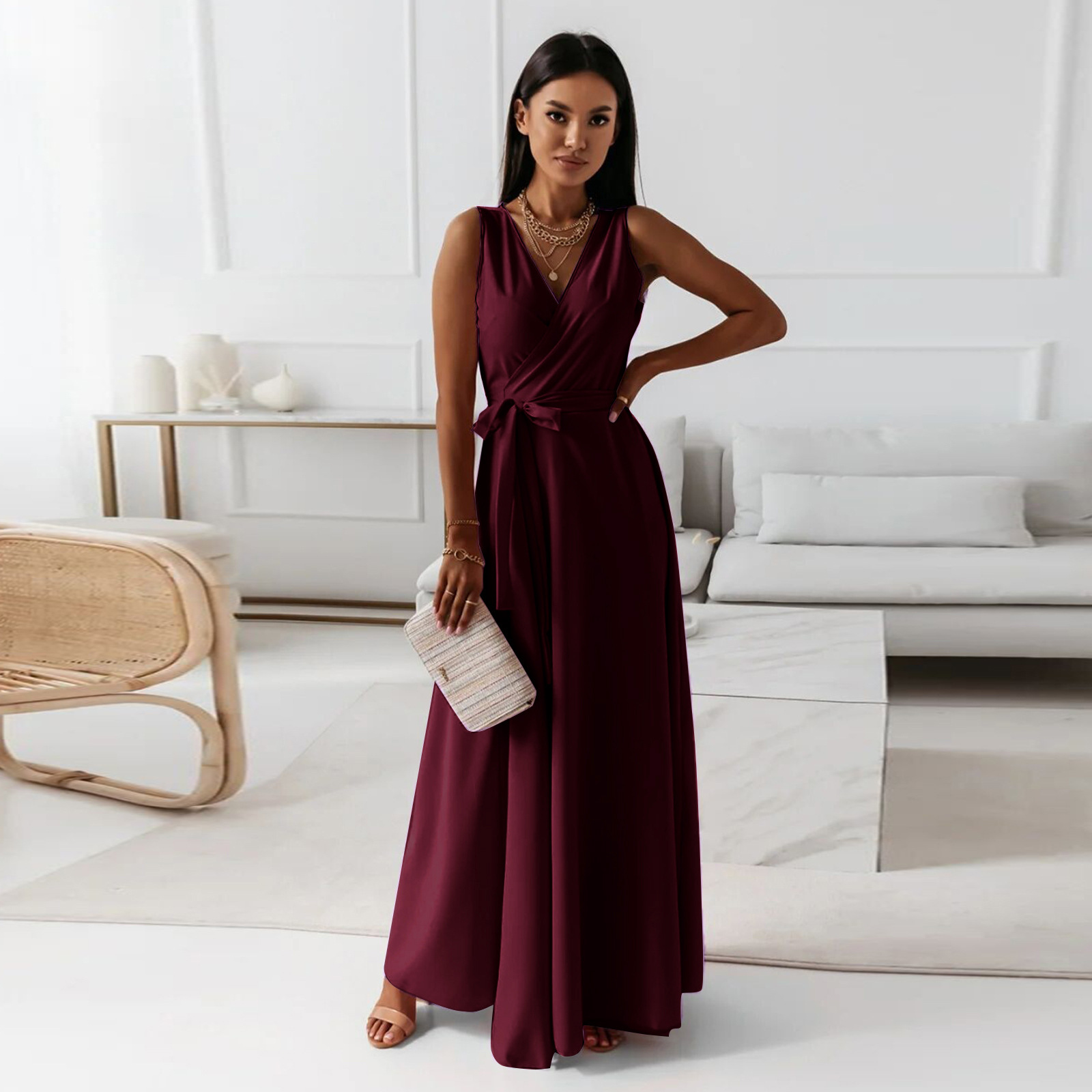 Women's Party Dress Elegant V Neck Sleeveless Solid Color Maxi Long Dress Daily display picture 32