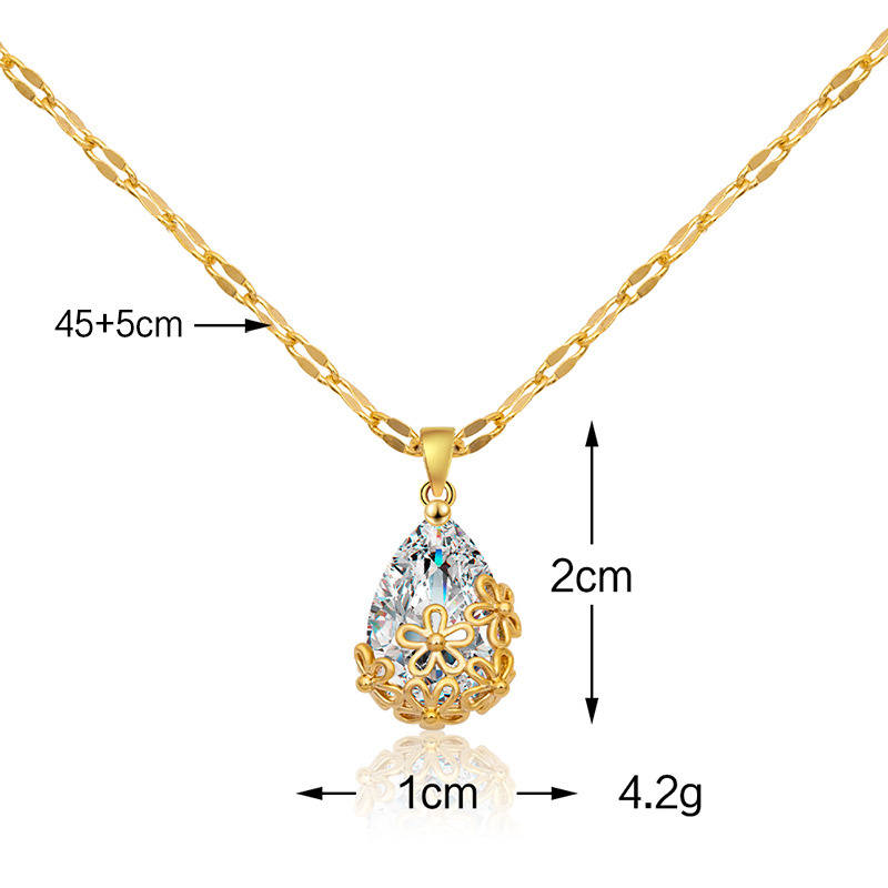 Copper Titanium Steel 18K Gold Plated Simple Style Inlay Water Droplets Zircon Pendant Necklace display picture 2