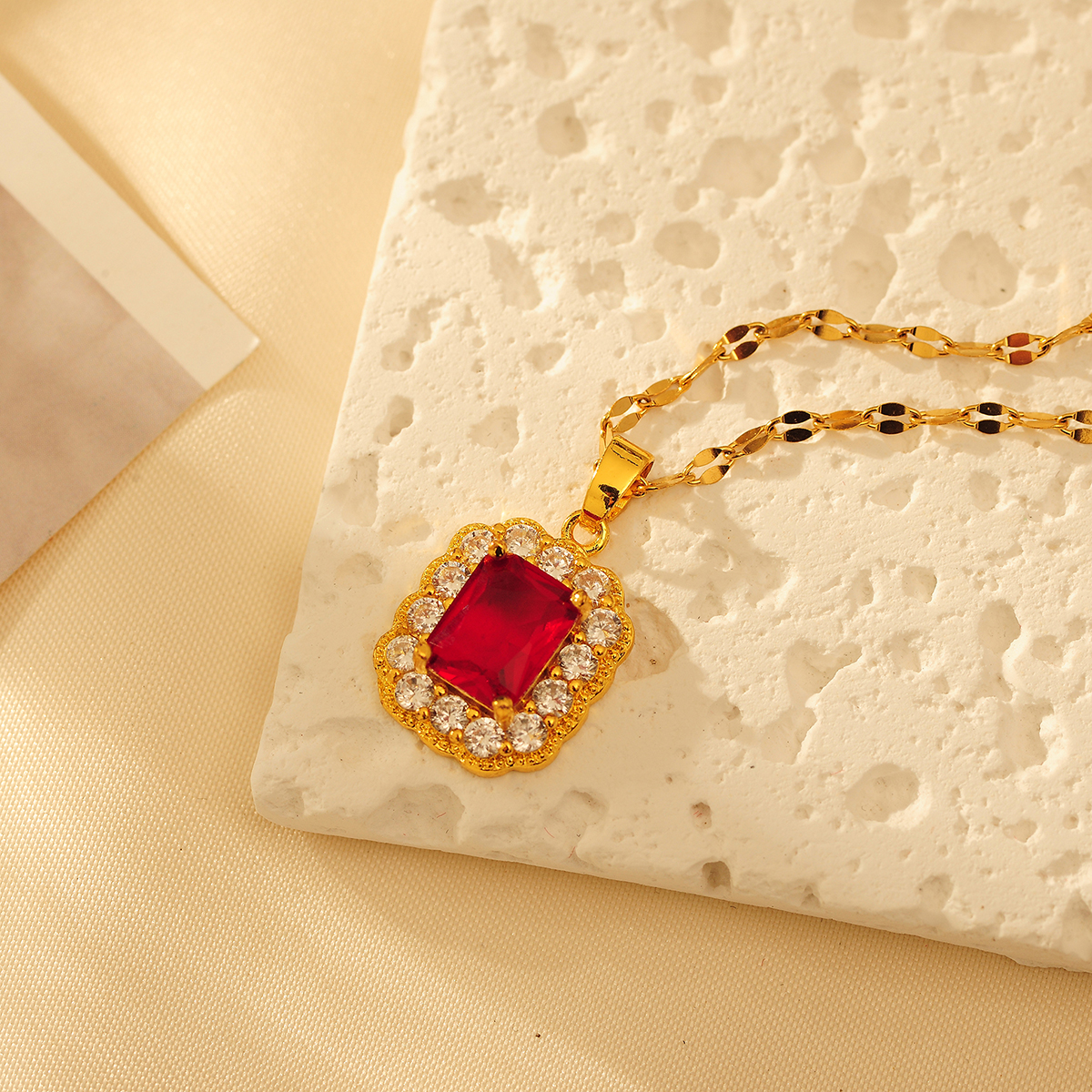 Kupfer 18 Karat Vergoldet Elegant Einfacher Stil Inlay Quadrat Achat Halskette Mit Anhänger display picture 6