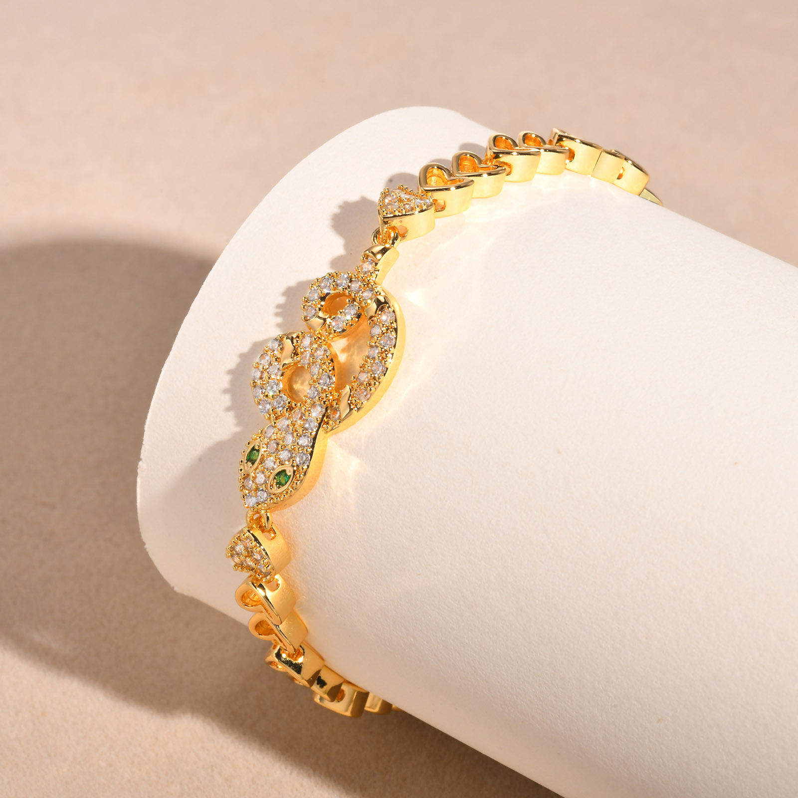Cobre Chapados en oro de 18k Elegante Brillante Embutido Flor Serpiente Circón Pulsera display picture 14