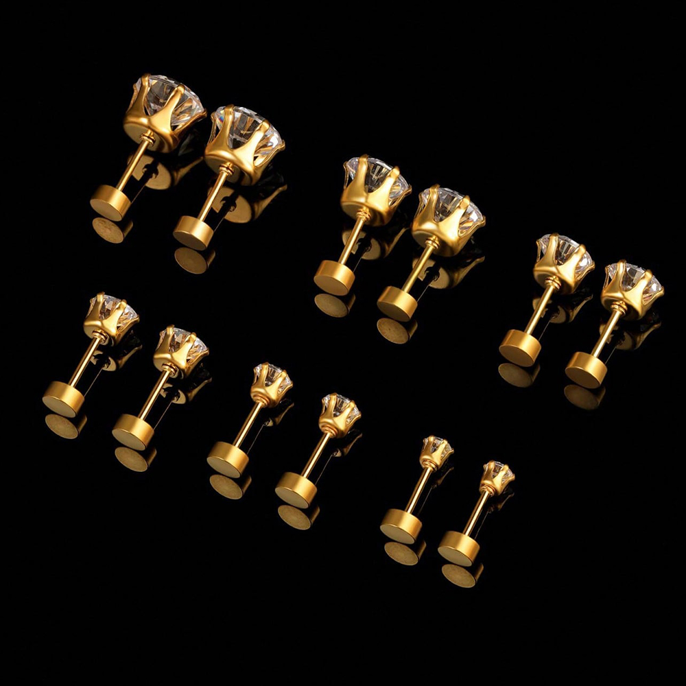 6 Pares Estilo Simple Geométrico Embutido Acero Inoxidable Circón Chapado En Oro De 14 Quilates. Pendientes display picture 7