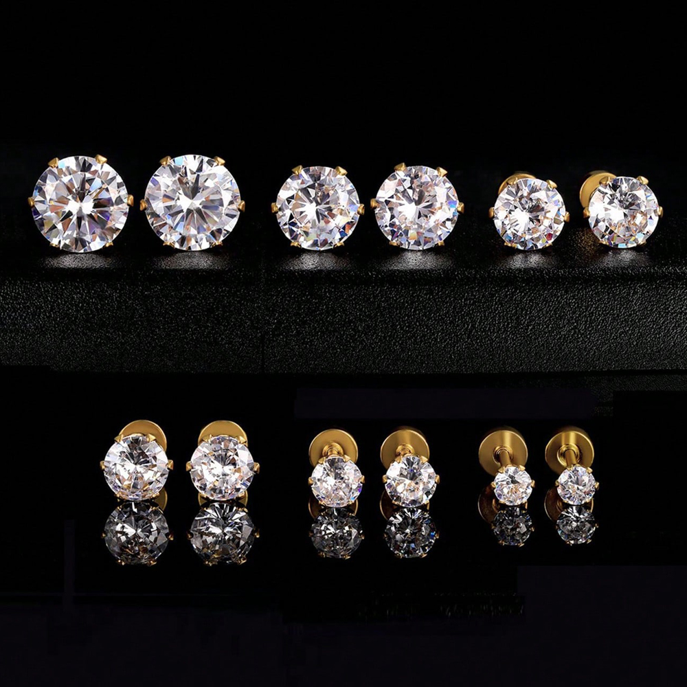6 Pairs Simple Style Geometric Inlay Stainless Steel Zircon 14K Gold Plated Ear Studs display picture 8