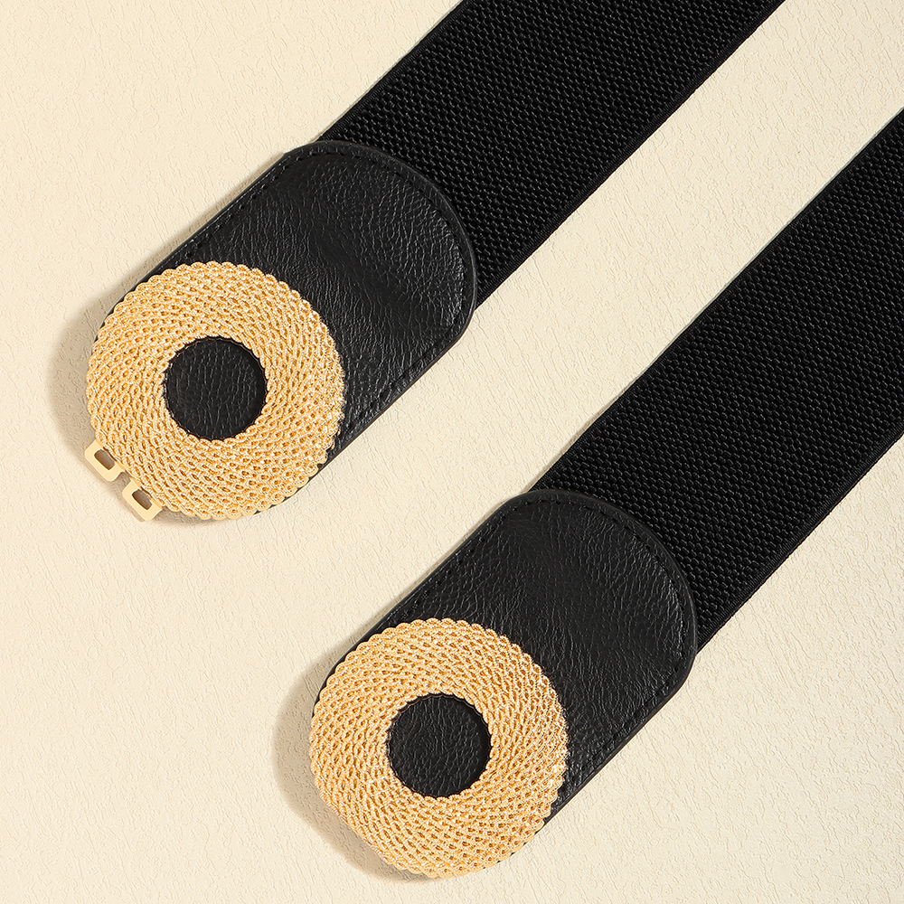 Simple Style Commute Round Elastic Band Metal Button Women's Leather Belts display picture 4