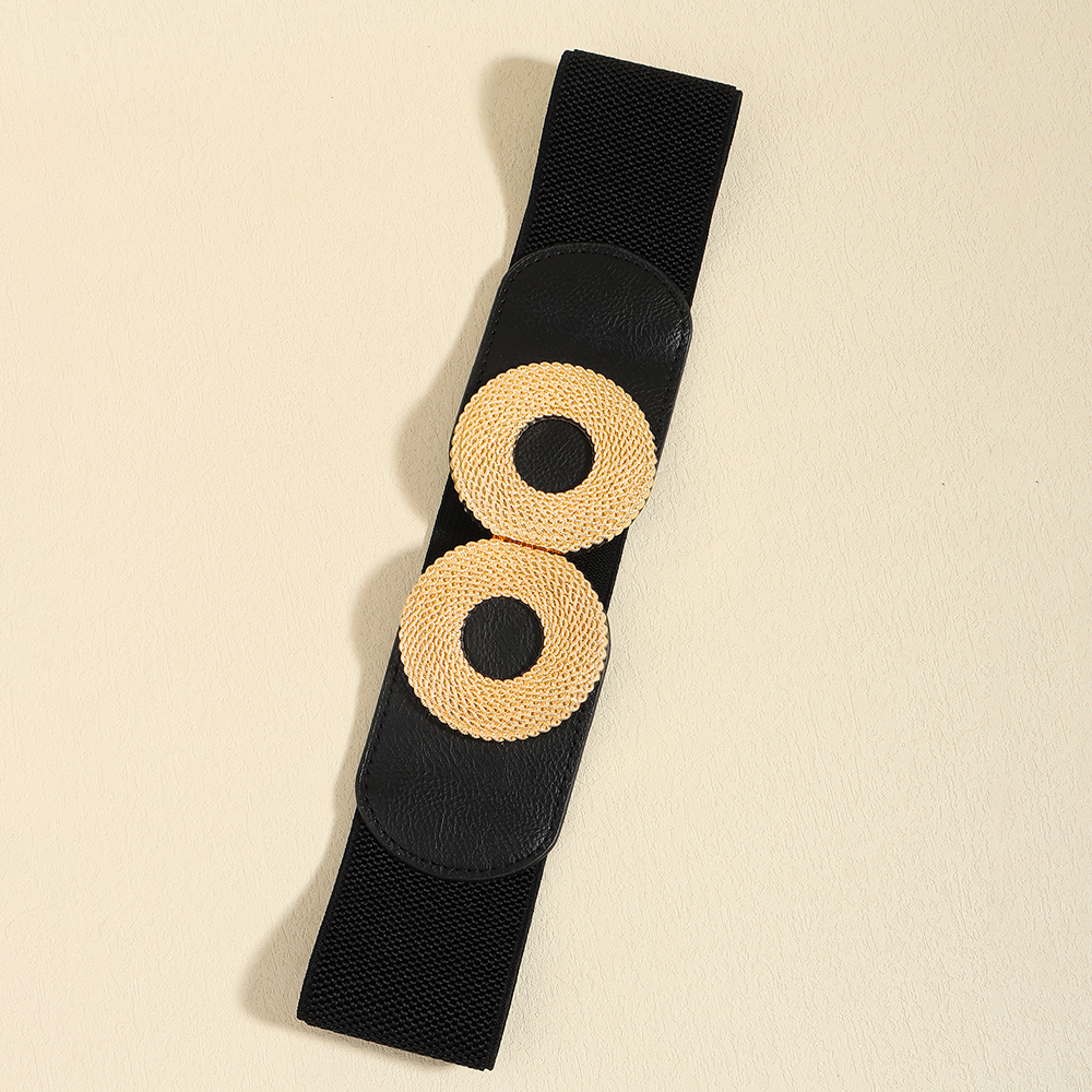 Simple Style Commute Round Elastic Band Metal Button Women's Leather Belts display picture 3