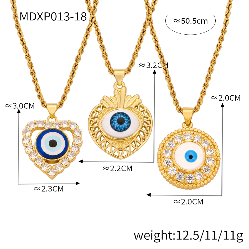Casual Retro Round Heart Shape Eye Shell Titanium Steel Enamel Plating Inlay Rhinestones 18K Gold Plated Women's Pendant Necklace display picture 6