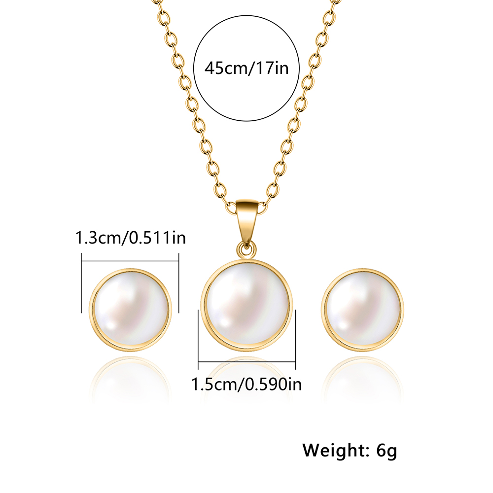 Stainless Steel 18K Gold Plated Elegant Round Inlay Artificial Pearls Earrings Necklace display picture 2