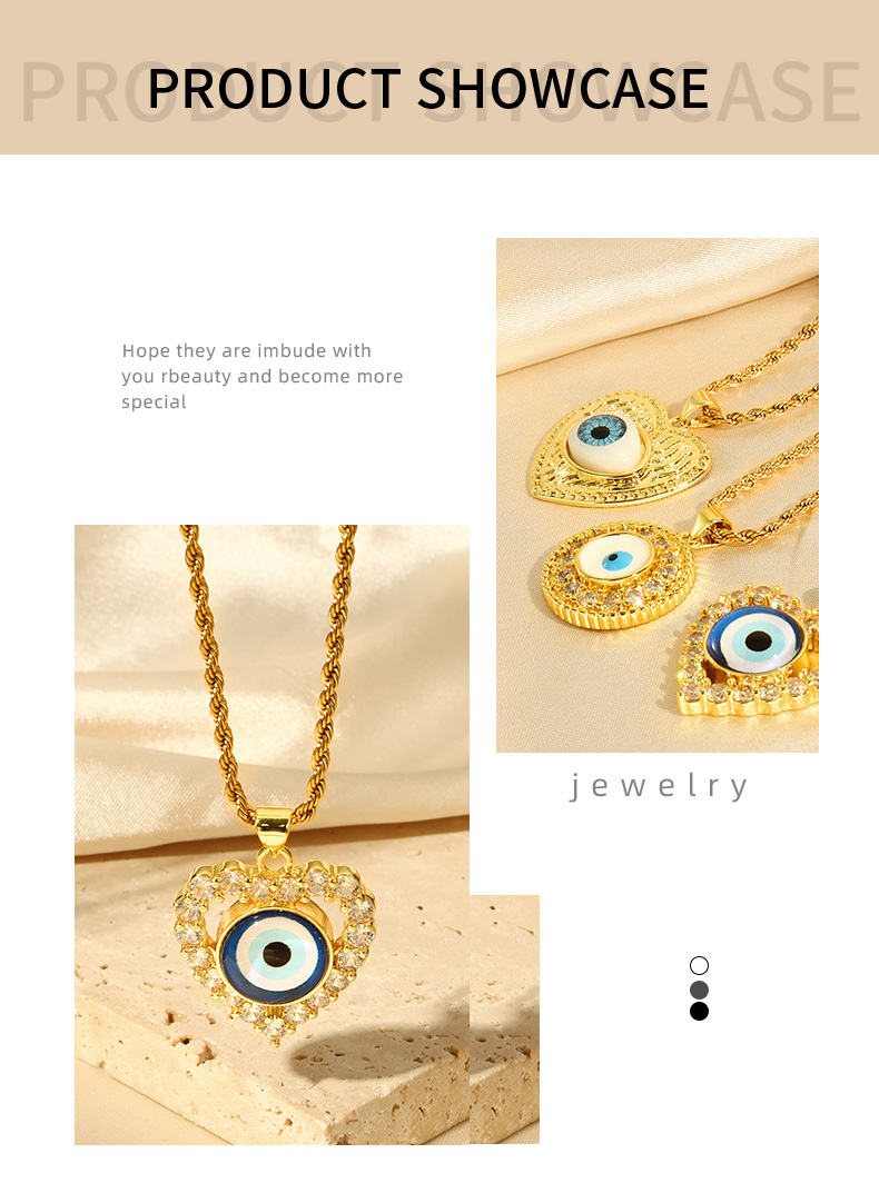 Casual Retro Round Heart Shape Eye Shell Titanium Steel Enamel Plating Inlay Rhinestones 18K Gold Plated Women's Pendant Necklace display picture 1