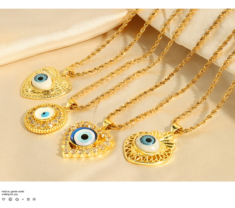 Casual Retro Round Heart Shape Eye Shell Titanium Steel Enamel Plating Inlay Rhinestones 18K Gold Plated Women's Pendant Necklace display picture 3