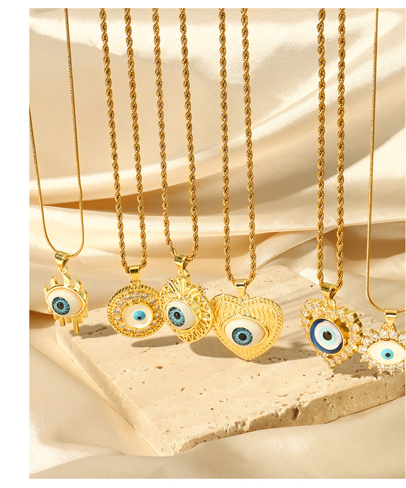 Casual Retro Round Heart Shape Eye Shell Titanium Steel Enamel Plating Inlay Rhinestones 18K Gold Plated Women's Pendant Necklace display picture 4