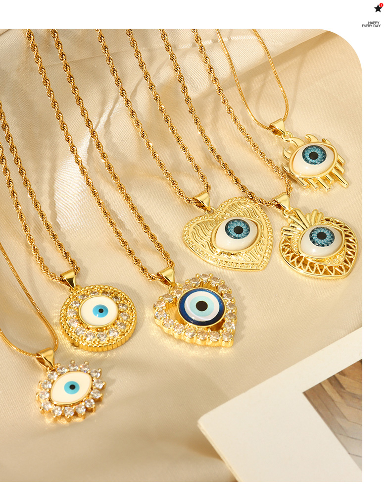 Casual Retro Round Heart Shape Eye Shell Titanium Steel Enamel Plating Inlay Rhinestones 18K Gold Plated Women's Pendant Necklace display picture 5