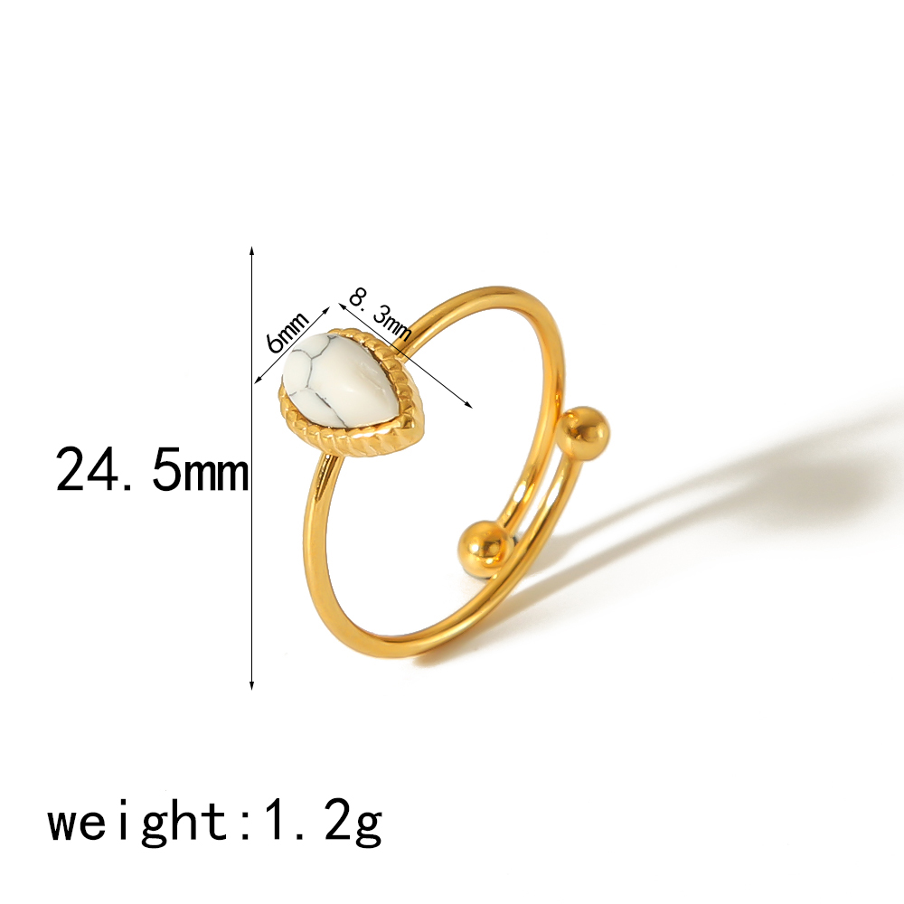 304 Stainless Steel 18K Gold Plated Casual Vintage Style Plating Inlay Water Droplets Natural Stone Open Rings display picture 7