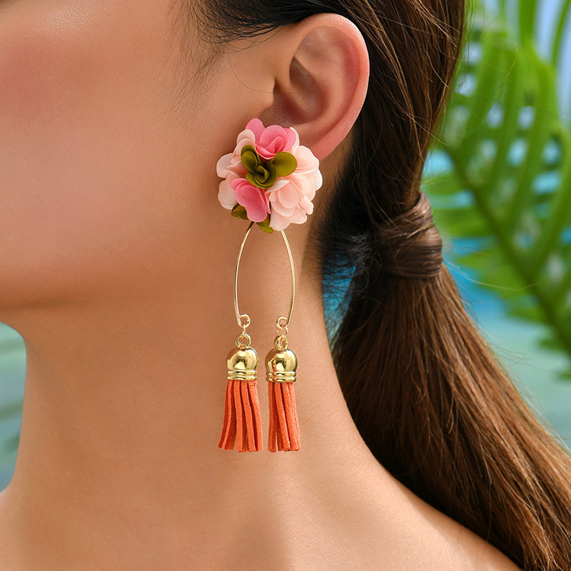 1 Pair Glam Bohemian Flower Cloth Mixed Materials Drop Earrings display picture 1