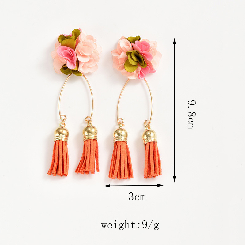 1 Pair Glam Bohemian Flower Cloth Mixed Materials Drop Earrings display picture 2