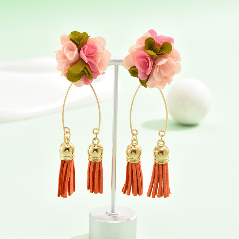 1 Pair Glam Bohemian Flower Cloth Mixed Materials Drop Earrings display picture 3