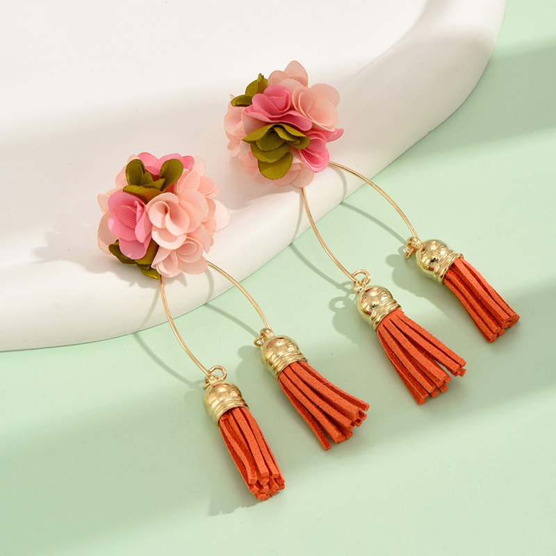 1 Pair Glam Bohemian Flower Cloth Mixed Materials Drop Earrings display picture 5