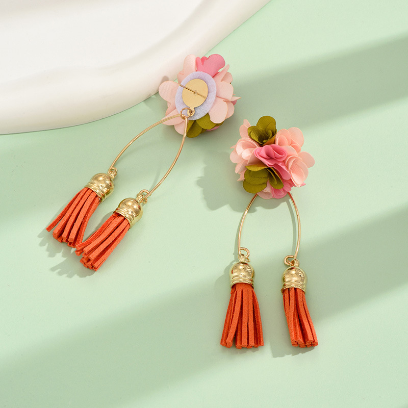 1 Pair Glam Bohemian Flower Cloth Mixed Materials Drop Earrings display picture 6