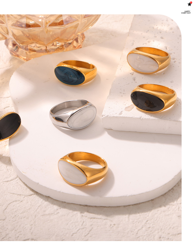 Titanium Steel 18K Gold Plated Streetwear Oval Enamel Plating Rings display picture 4