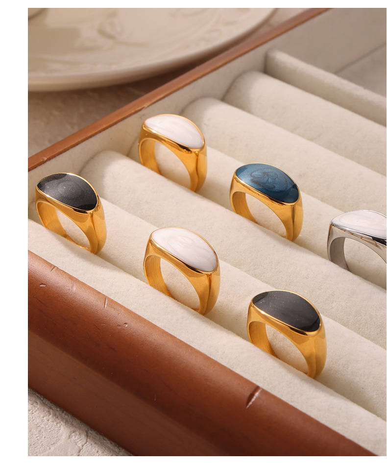 Titanium Steel 18K Gold Plated Streetwear Oval Enamel Plating Rings display picture 5