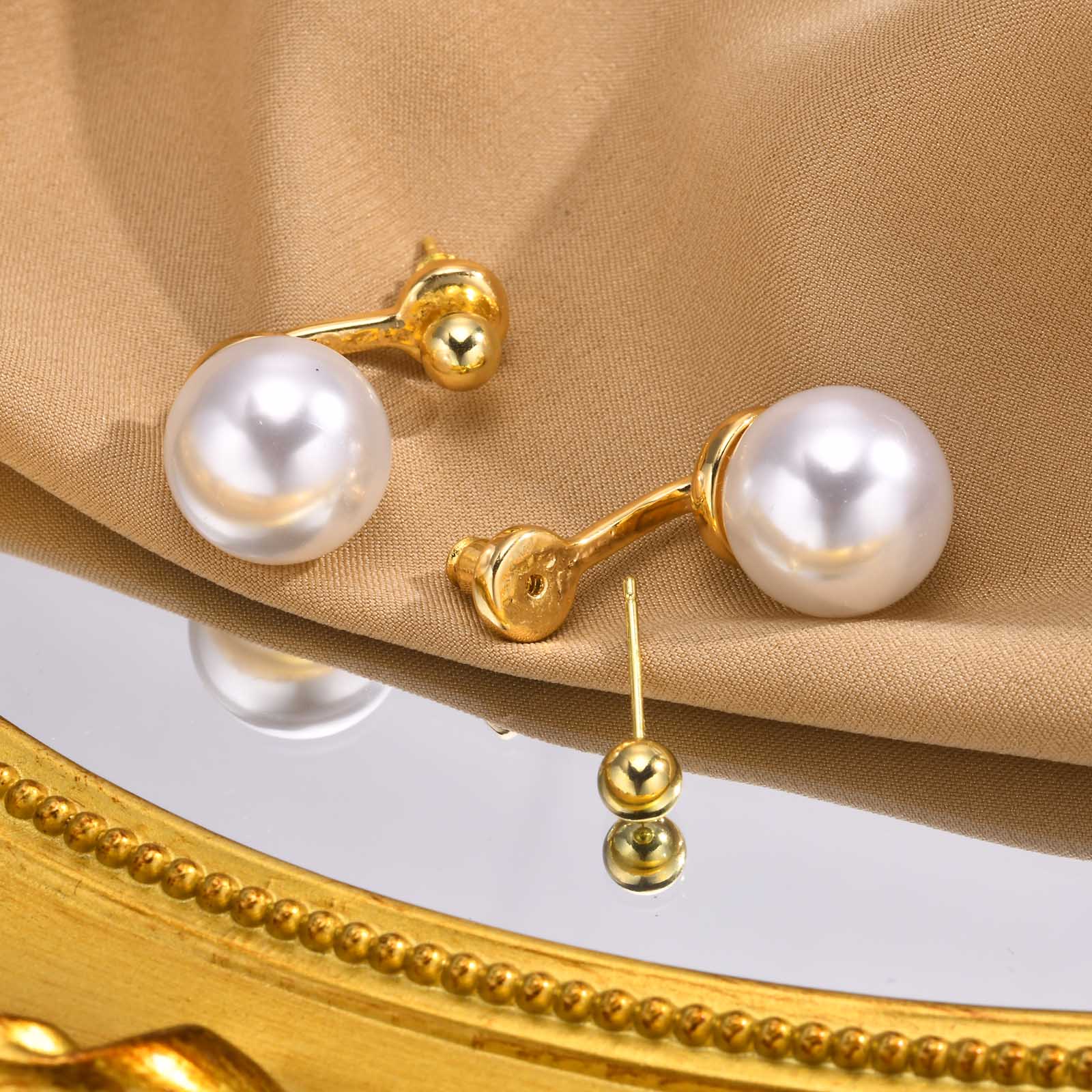 1 Pair Simple Style Classic Style Solid Color Plating Inlay Zinc Alloy Artificial Pearls 18K Gold Plated Ear Studs display picture 9